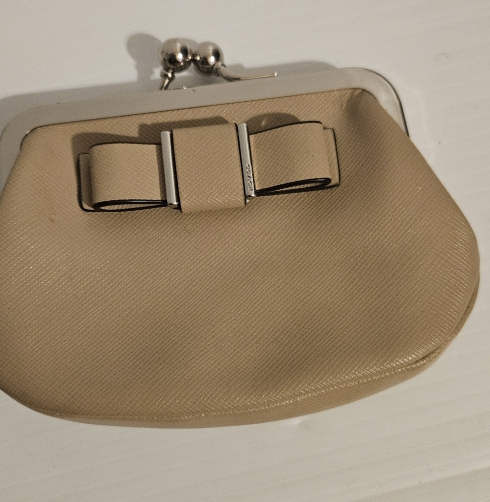 Coach Beige Saffiano Leather Darcy Bow Framed Coin Purse - Picture 5 of 7